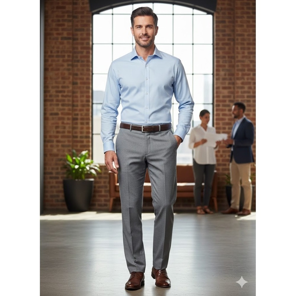 Perry Ellis Men's Folio Flex Dress Pants Micro‑Check Gray 38x32 Straight‎ Leg
